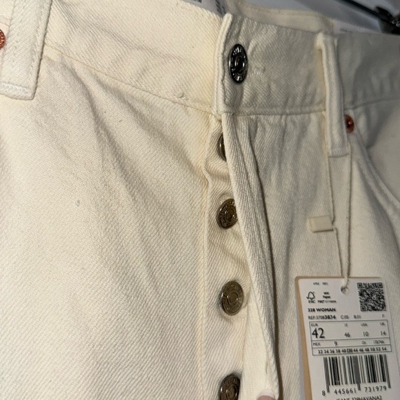 NWT MANGO Havana Straight Leg Cropped Cream High Waist Jeans Size 10 - Picture 11 of 14